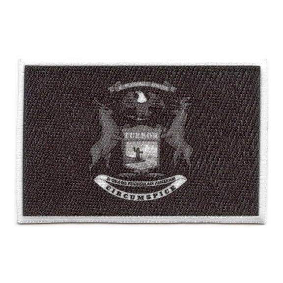 Michigan Patch State Flag Grayscale Embroidered Iron On