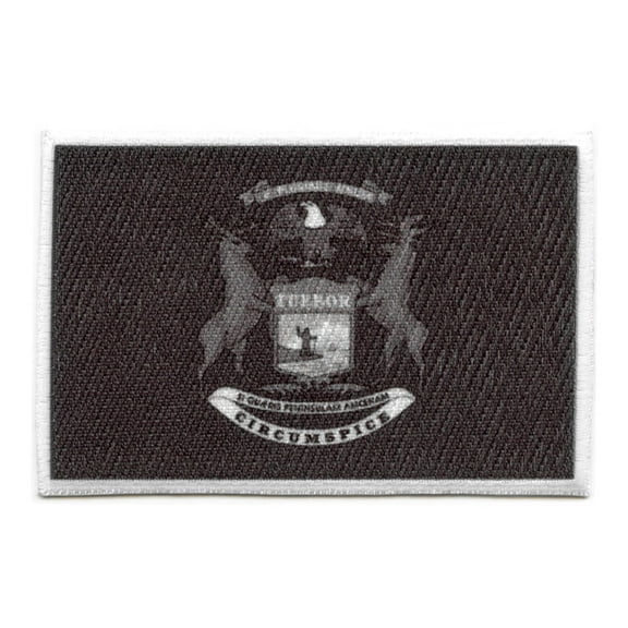 Michigan Patch State Flag Grayscale Embroidered Iron On
