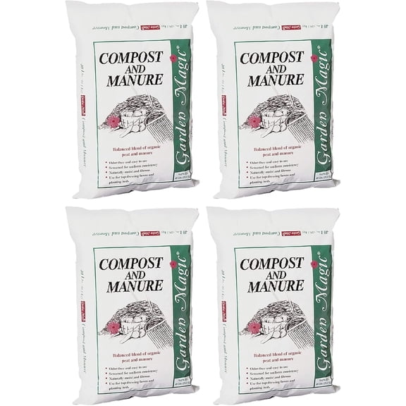 Michigan Peat 4-Pack Compost and Manure Blend, Mix w/Odor-Free Blend, 40 Lbs - Outdoor Lawn and Gardening Mixture with Nutrients and Minerals for Soil Potting and Planting