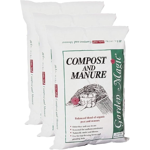 Michigan Peat 40 Pound Garden Magic Compost and Manure with Odor Free Blend and Naturally Moist and Fibrous for Lawn and Garden, 3 Pack