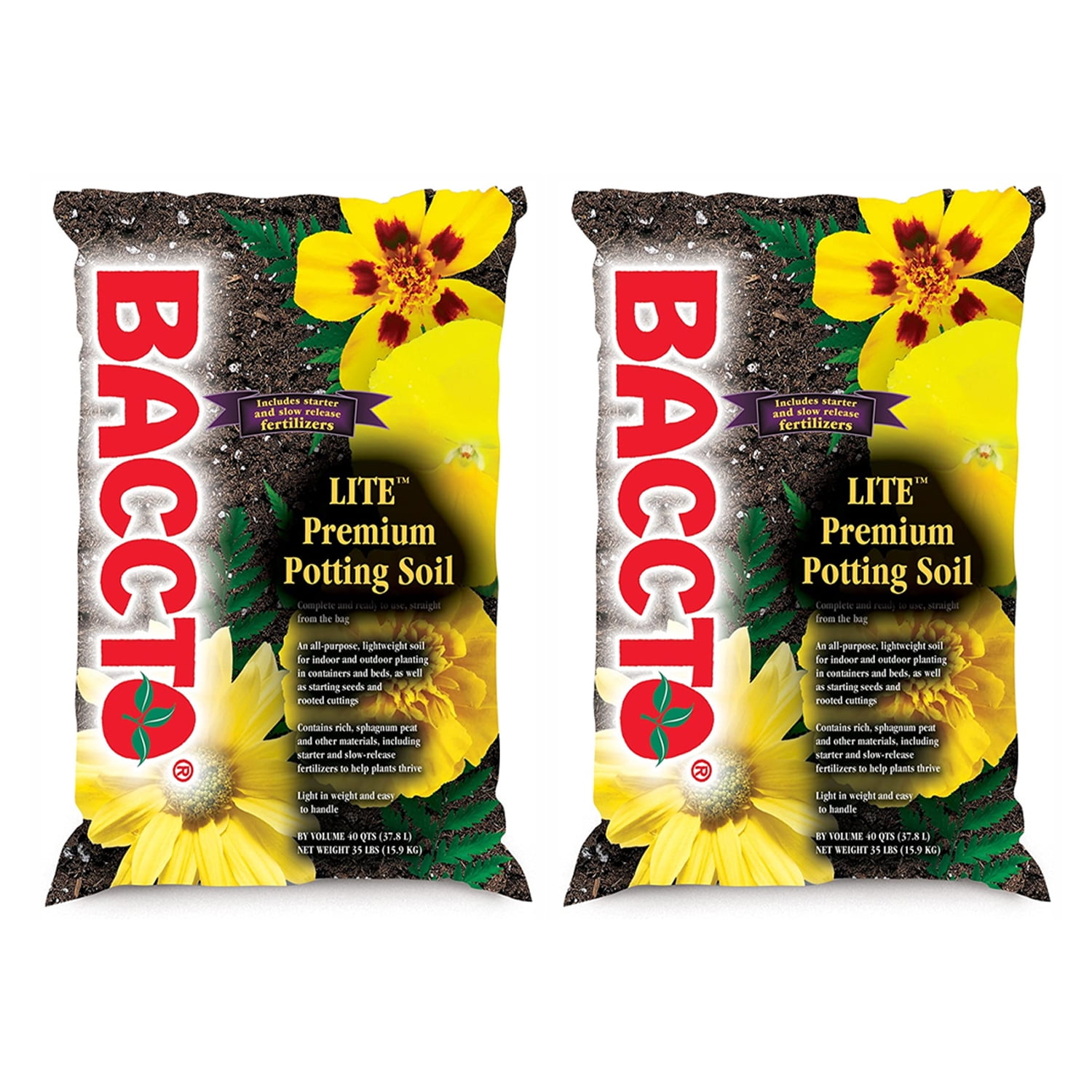 Michigan Peat Baccto Lite Premium Outdoor Potting Soil, 40 Quart (2 Pack)