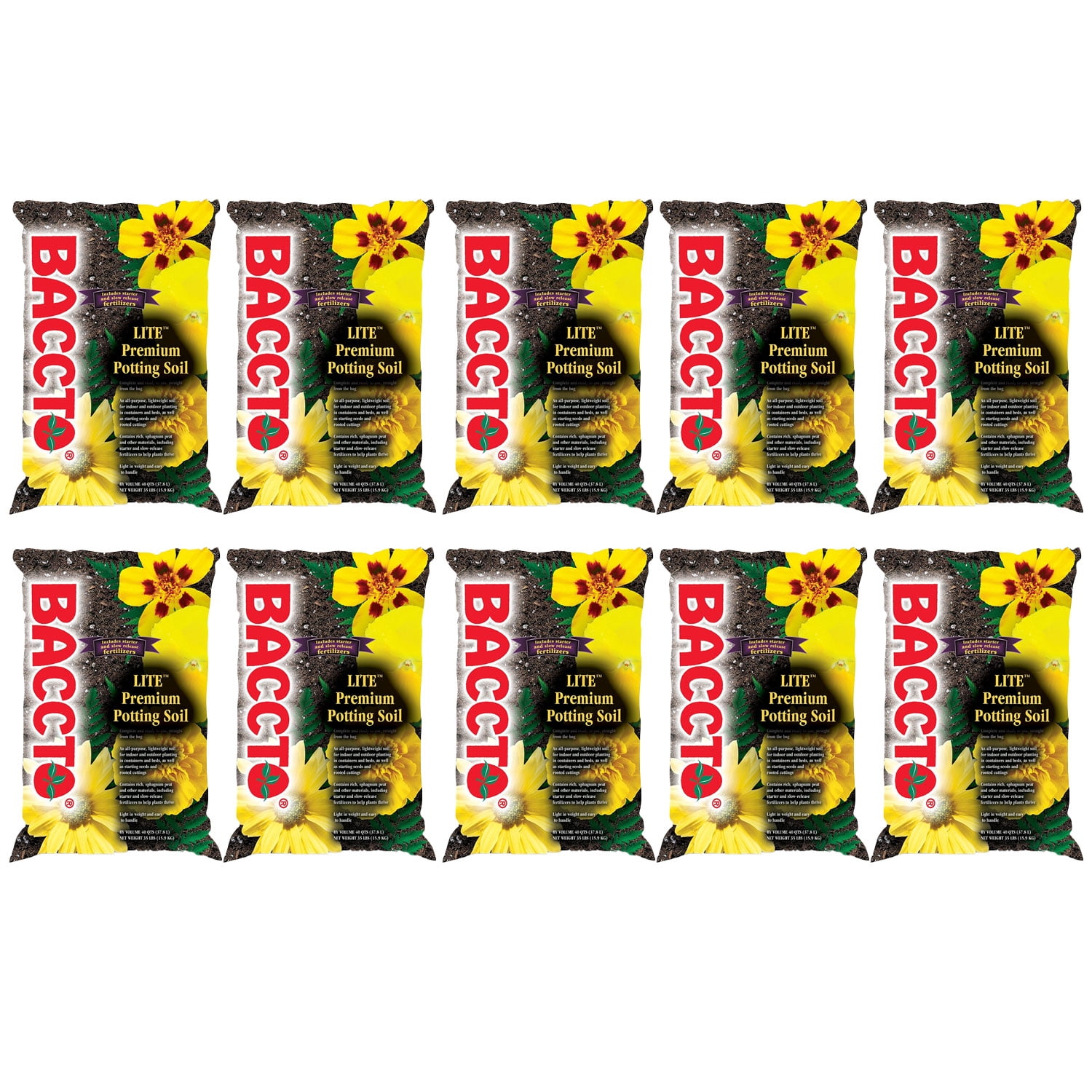 Michigan Peat Baccto Lite Premium Potting Soil, 40 qt / 35 lb Bag (10 Pack)