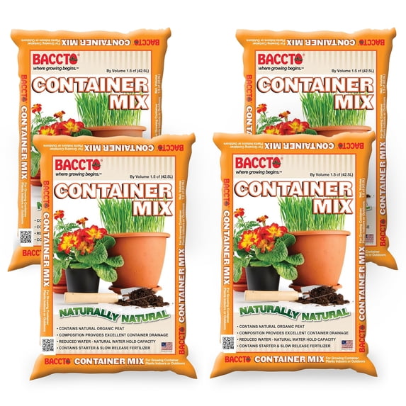 Michigan Peat Company BACCTO Container Planting Mix with Starter, 1.5 Cubic Feet, 4 Pack