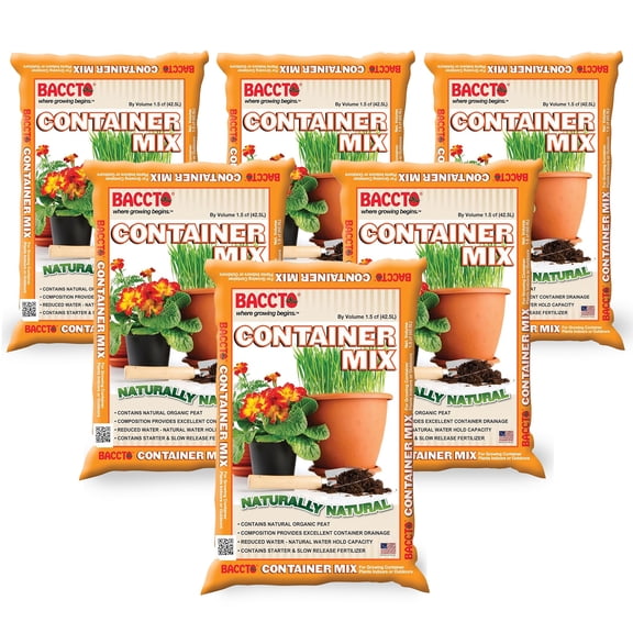 Michigan Peat Company BACCTO Container Planting Mix with Starter, 1.5 Cubic Feet, 6 Pack