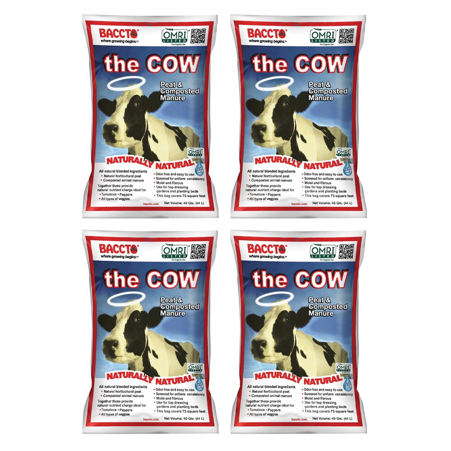 Michigan Peat Wholly Cow Horticultural Compost \u0026 Manure, 40 Qt (4 Pack)