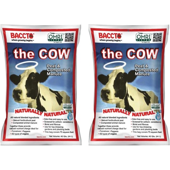 Michigan Peat1640 Wholly Cow Horticultural Compost and Manure for Soil Amendment, Lawn Care, & Garden Beds, 40 Quart Bag (2 Pack)