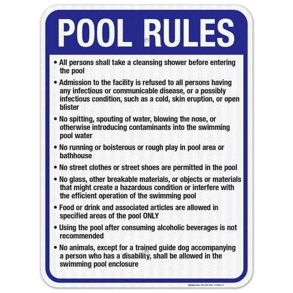 Michigan Pool Rules Sign, Complies With State Of Michigan Pool Safety Code, 18x24 Reflective Aluminum EGP