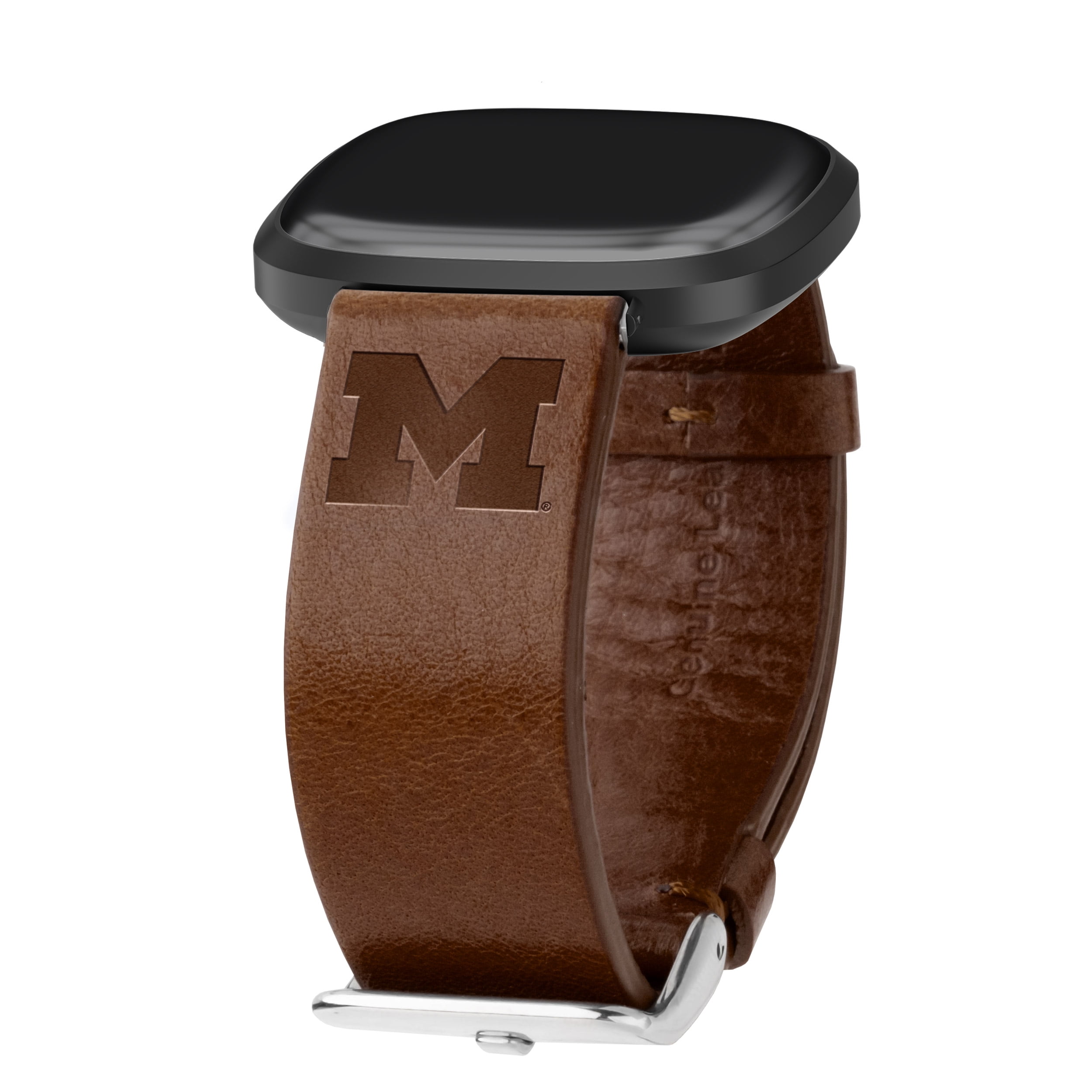 Michigan Premium Leather Unisex Watch Band for FitBit Versa 3 and Sense (Short Brown) by Affinity Bands