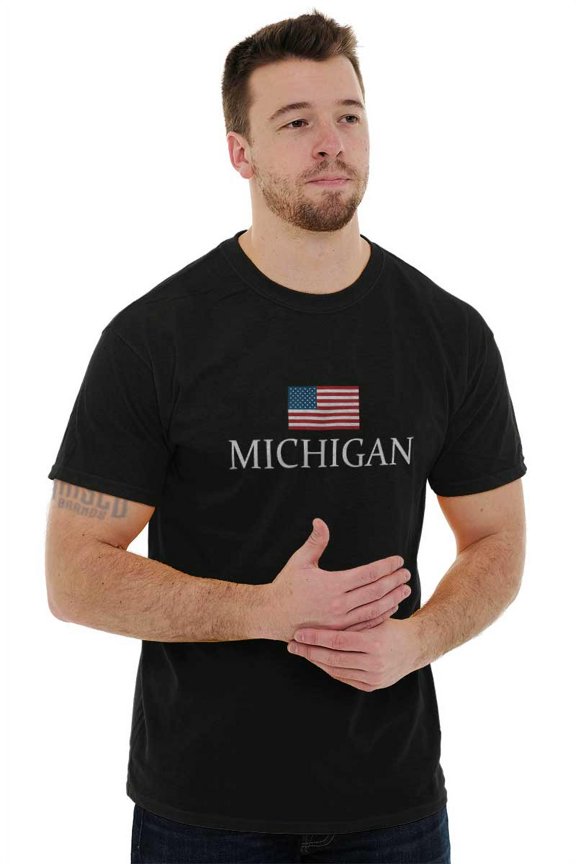 Michigan Pride American Flag MI USA Men's Graphic T Shirt Tees Brisco Brands M