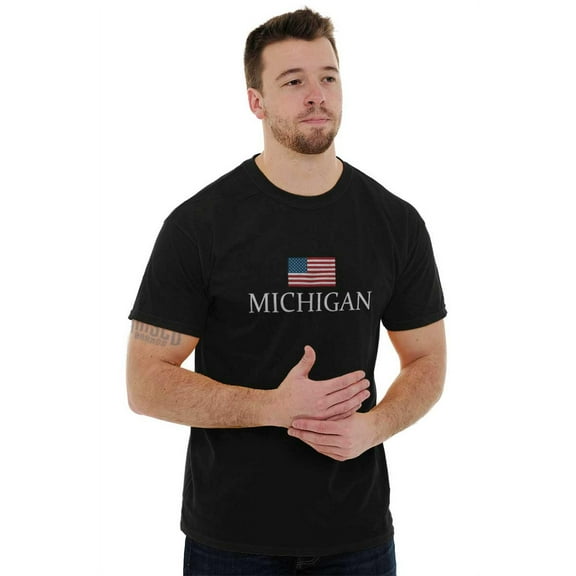 Michigan Pride American Flag MI USA Men's Graphic T Shirt Tees Brisco Brands X