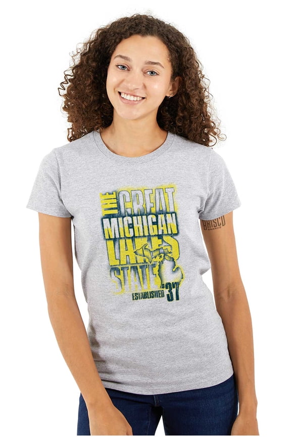 Michigan Pride Retro Distressed Logo Womens Fitted Plus Size Graphic Tee Brisco Brands 2X