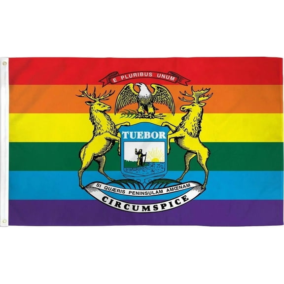 Michigan Rainbow Flag 3X5 Ft Gay Lesbian Lgbt Lgbtq Pride Banner Mi State