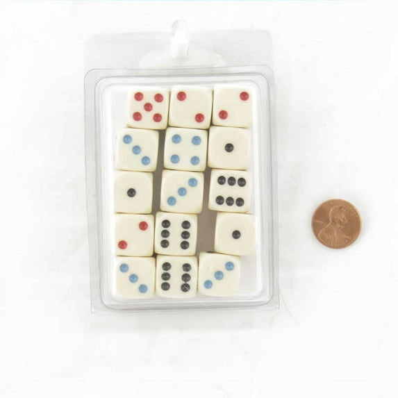 Michigan Red Eye Ivory Dice with 3 Color Pips Rounded Corners 16mm (5/8in) Pack of 15 Wondertrail