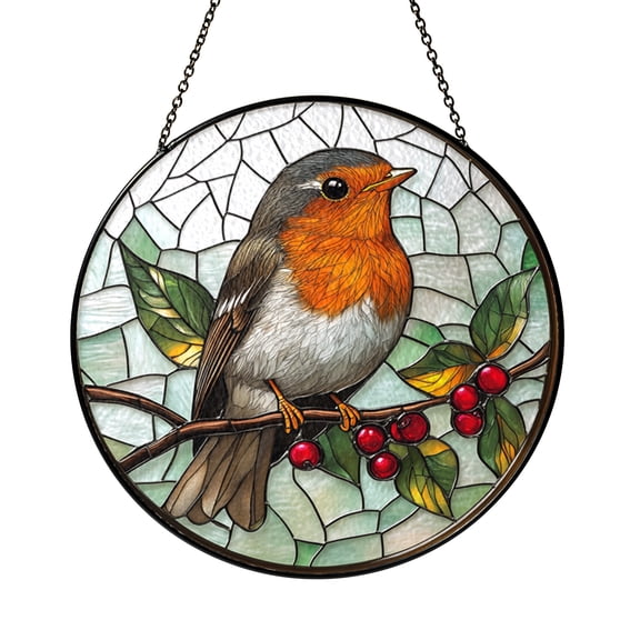 Michigan Robin Bird Sun Catcher Glass Style Floral Window Panel