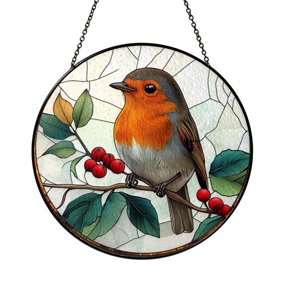 Michigan Robin Ornament, Flower Bird Window Hanging Gift for Mom or Grandma