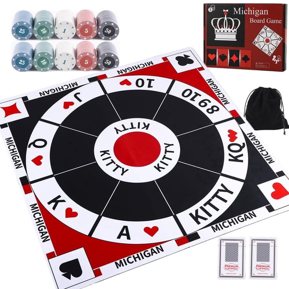 Grhonior 23.6 Inches Tripoley Game Tripoli Board Game Anti-Slip Mat,Combination of Michigan Rummy, Hearts and Poker,200 Pokers,2 Boxes of Cards,1 Storage Bag