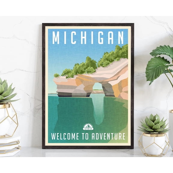 Michigan Rustic State Map Wall Art Print With Vintage Travel And Home Decor