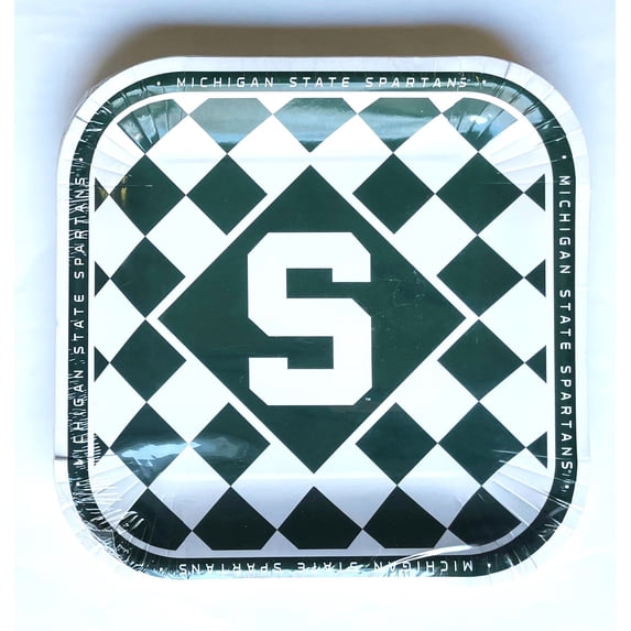 Michigan "S" Checkered Extra Large 9-1/4" Square Party Plates - Pack of 8