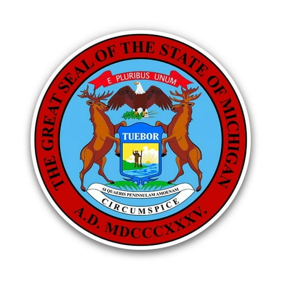 Michigan Seal - 8" Vinyl Sticker - For Car Laptop I-Pad - Waterproof Decal