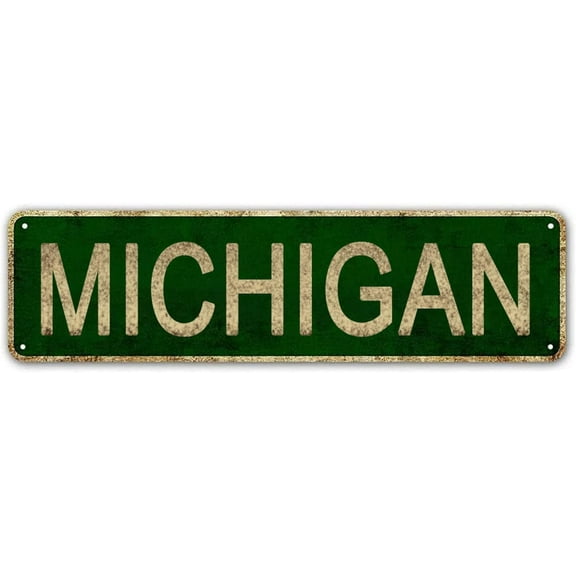 Michigan Sign, America State Name Vintage Metal Tin Sign, Wall Decor for Office/Home/Classroom 4x16 Inches