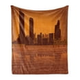 thumbnail image 1 of Michigan Soft Flannel Fleece Blanket, Grand Rapids Michigan Skyline with Reflection in Water Orange Colored, Cozy Plush for Indoor and Outdoor Use, 70" x 90", Burnt Orange and Brown, by Ambesonne, 1 of 6