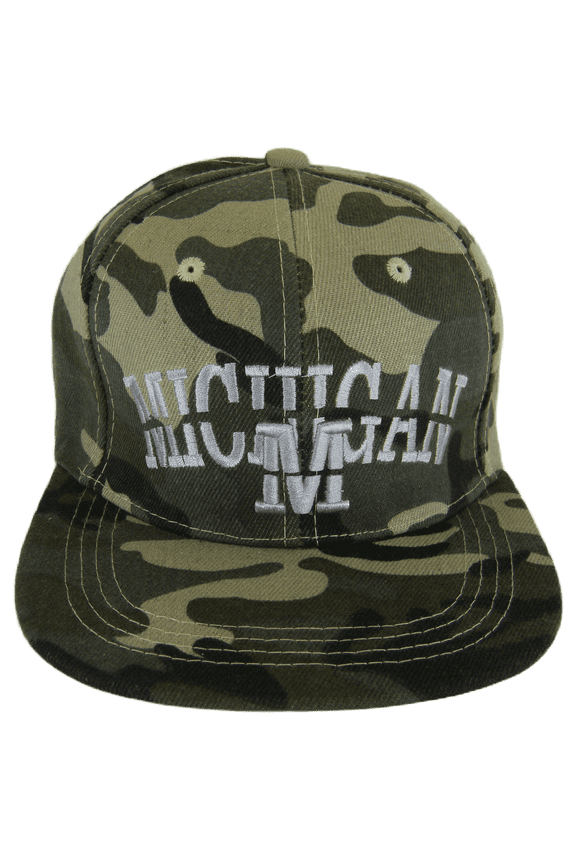 Michigan Split Font Snapback Baseball Cap (Military Camo)