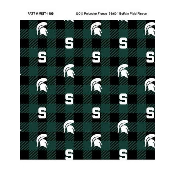 Michigan State Buffalo Plaid Crafting Fleece Fabric, by the yard