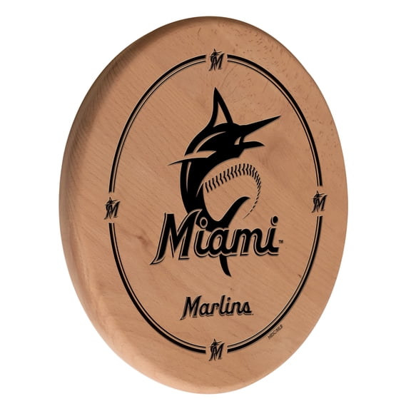 Natural Miami Marlins 13" Laser Engraved Solid Wood Sign