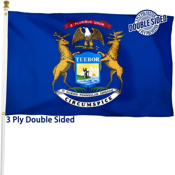 Michigan State Flag 3x5 ft, 3 Ply Double Sided Durable Polyester MI Flag with Vibrant Print/4 Rows Hemming/Brass Grommets