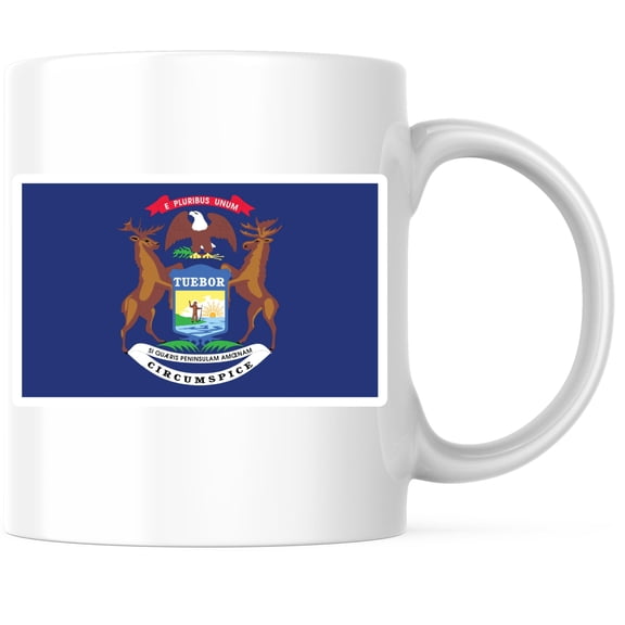 Michigan State Flag Coffee Mug - MI State Flag Mug - Choose from 50 States - 11 Ounce Coffee Mug - Design Printed On Both Sides - Glossy Ceramic - Microwave & Dishwasher Safe - BMCM01308
