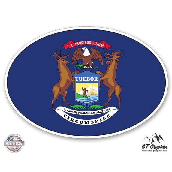 Michigan State Flag Oval - 12" Vinyl Sticker Waterproof Decal