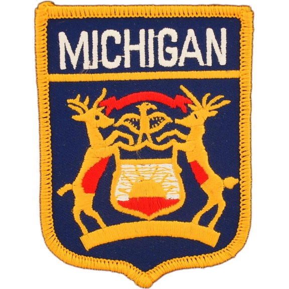 Michigan State Flag Shield Patch 2 7/8" x 3 1/2"