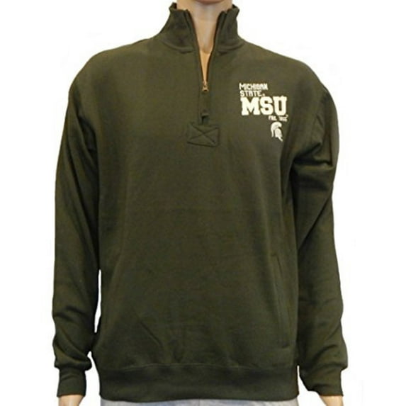Michigan State MSU Embroidered Team Quarter Zip Pullover Fleece Adult Men Sized Sweatshirt (Size Medium)