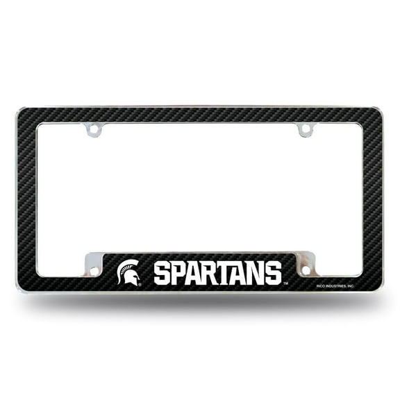 Michigan-St-Spartan's Chrome Metal License Plate Frame with Carbon Fiber Design