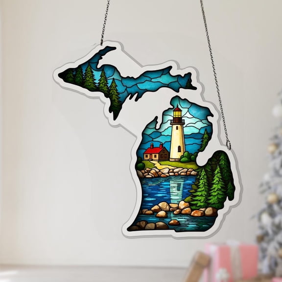 Michigan State Map Acrylic Suncatcher Colorful Window Hanging Christmas Souvenir Travel Gift