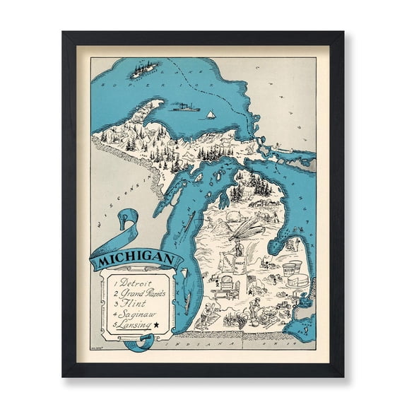 Michigan State Map Vintage Style Wall Art Decor Unframed Paper Print