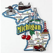 Michigan State Map and Landmarks Collage Fridge Collectible Souvenir Magnet