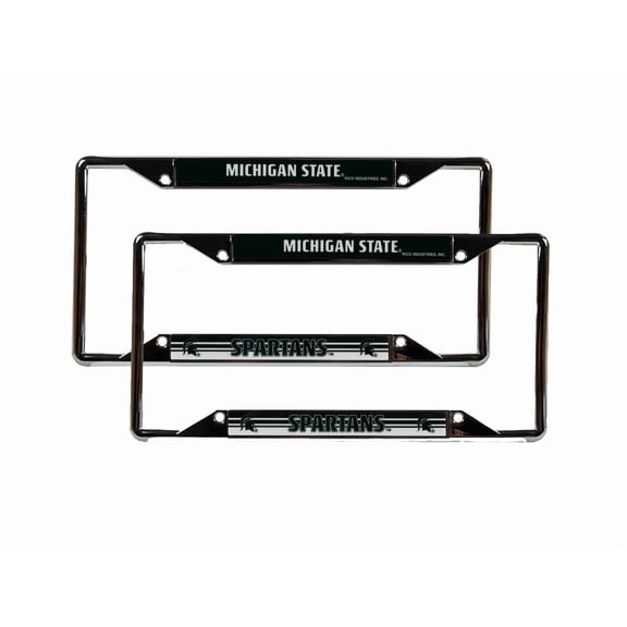 Michigan State NCAA Spartan's Chrome (2) EZ View License Plate Frame Set