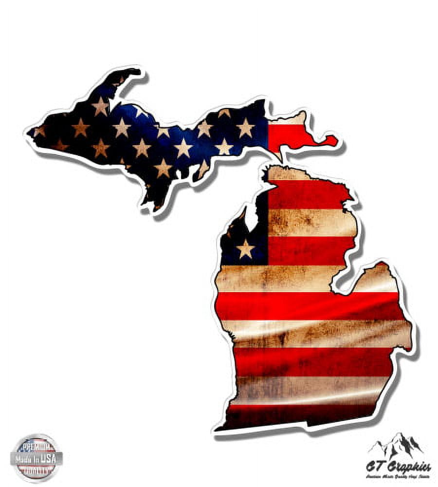 Michigan State Shape American Flag - 3" Vinyl Sticker - For Car Laptop ...