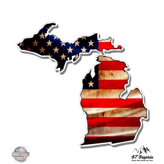 Michigan State Shape American Flag - 5" Vinyl Sticker - For Car Laptop I-Pad - Waterproof Decal