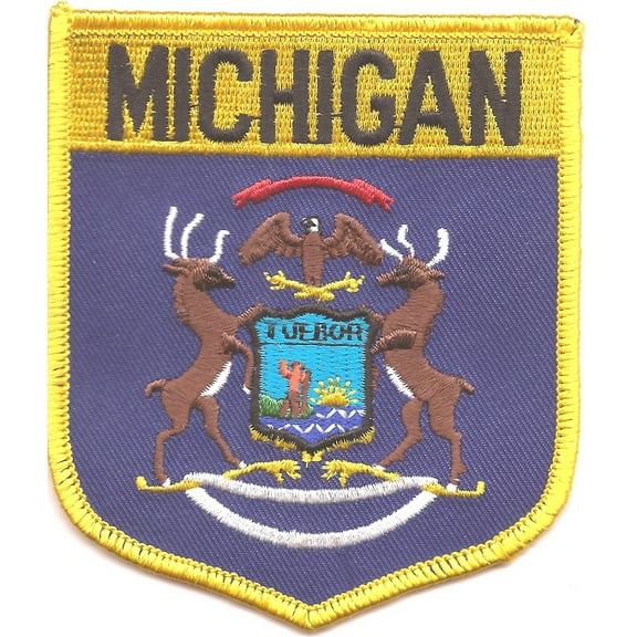 Michigan State Shield Patch; Measure 3 1/8'" x 3 1/2", Embroidered Iron On or Sew On Shield Patch Flag Emblem