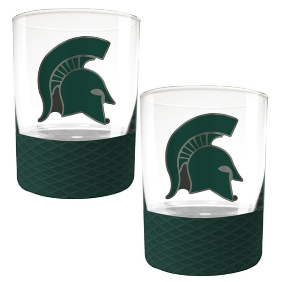 Michigan State Spartans 2-Pack 14oz. Rocks Glass Set with Silcone Grip