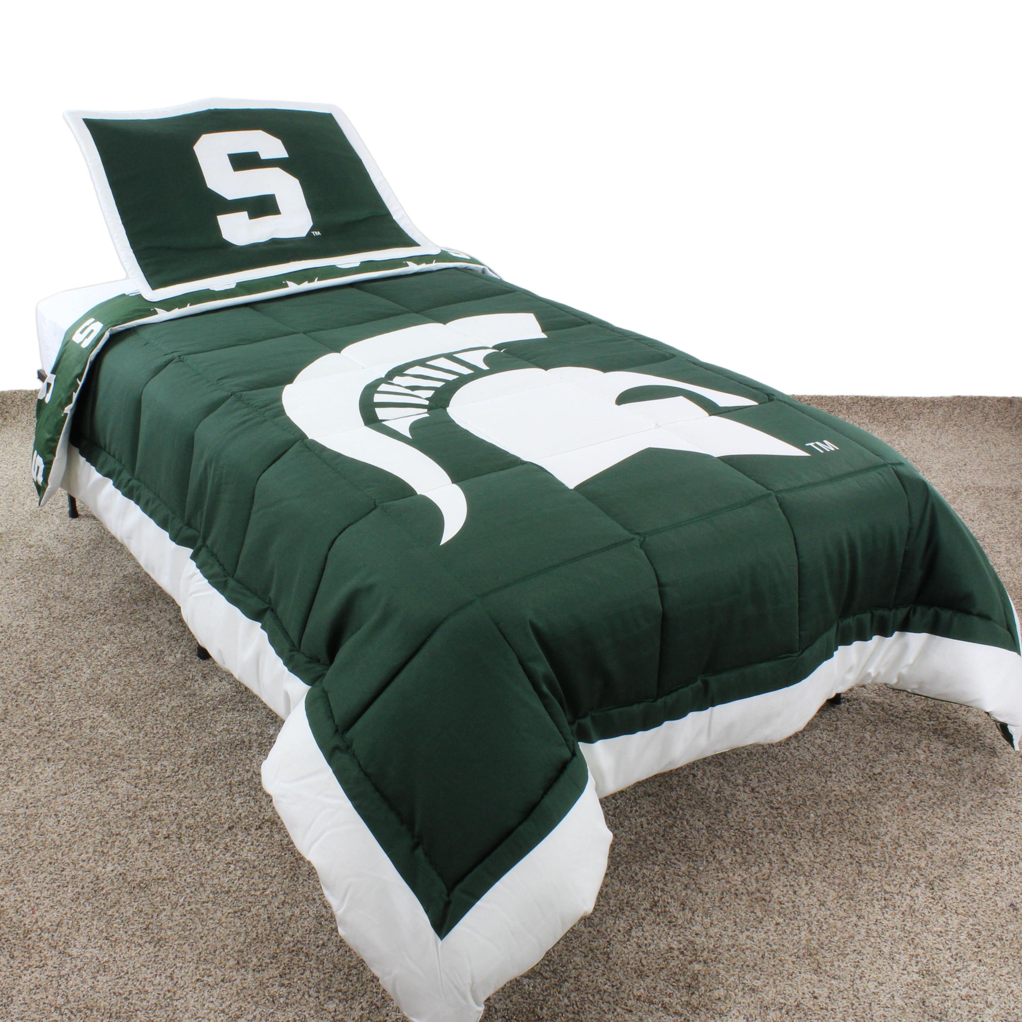 Michigan State Spartans 2 Pc Reversible Cotton Comforter Set, 1 Comforter, 1 Sham, Twin