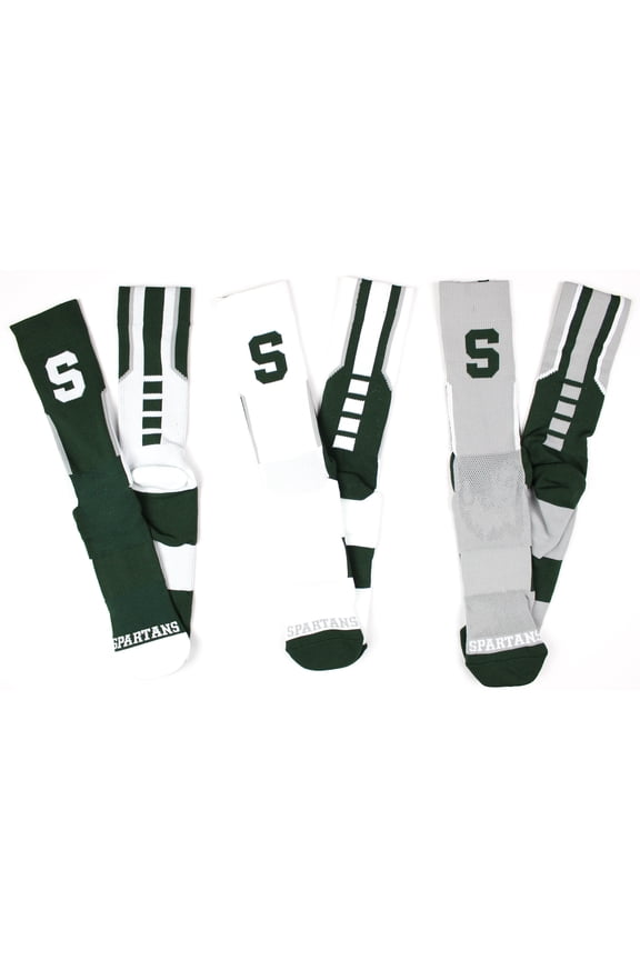 Michigan State Spartans 3 Piece Sport Performance Socks Bundle - Donegal Bay - Unisex - One Size - Crew