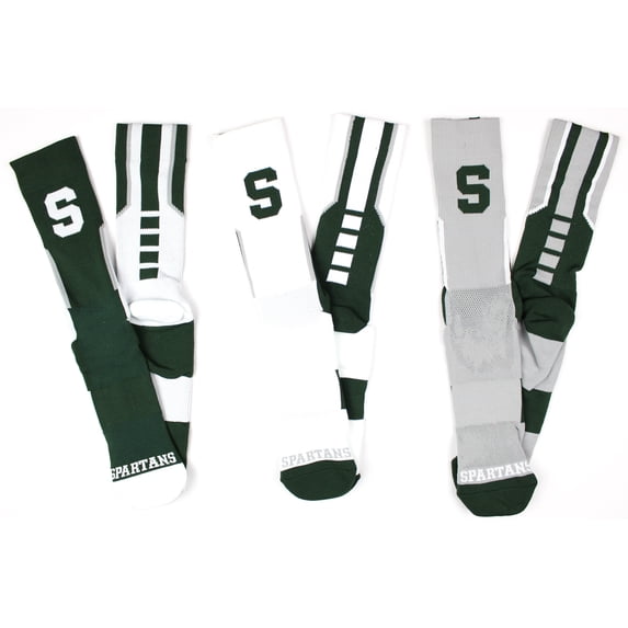 Michigan State Spartans 3 Piece Sport Performance Socks Bundle - Donegal Bay - Unisex - One Size - Crew