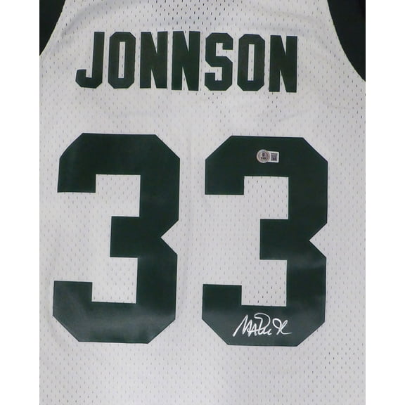 Michigan State Spartans Magic Johnson Autographed White Mitchell & Ness Jersey (Misspelled) Beckett BAS QR #4W062605