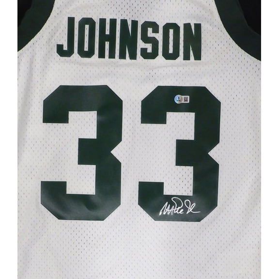 Michigan State Spartans Magic Johnson Autographed White Mitchell & Ness Jersey (Smudged) Beckett BAS QR #4W062587