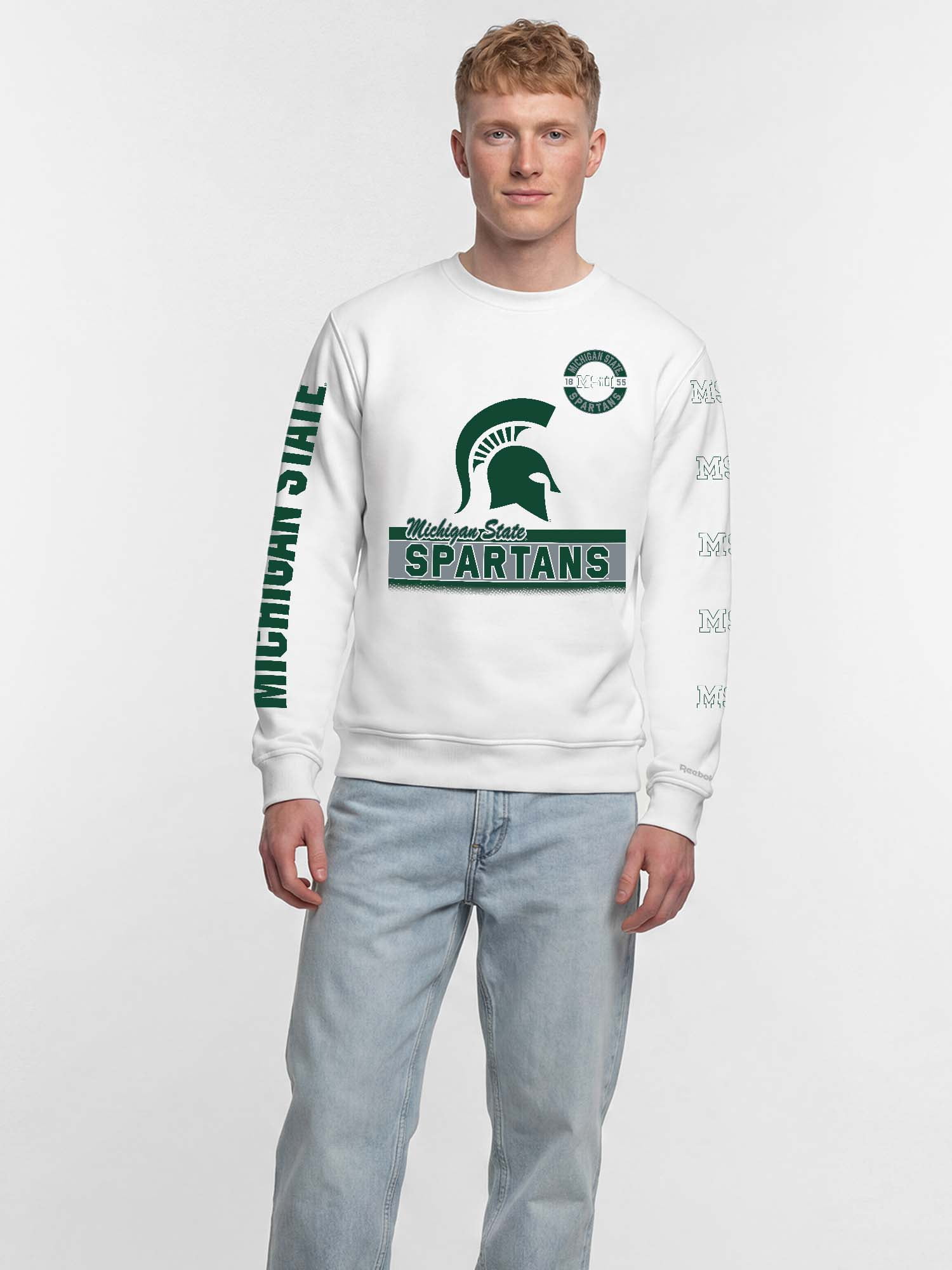 Michigan State Spartans Reebok Mens White Crew Sweatshirt
