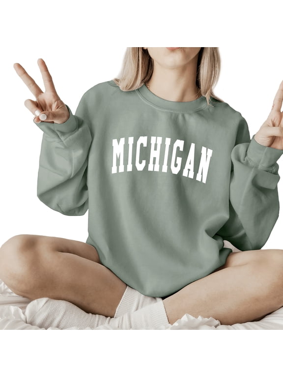 Michigan State Sweatshirt Women Long Sleeve Fashion Graphic Shirts Cozy Weather Lover Pullover Tops