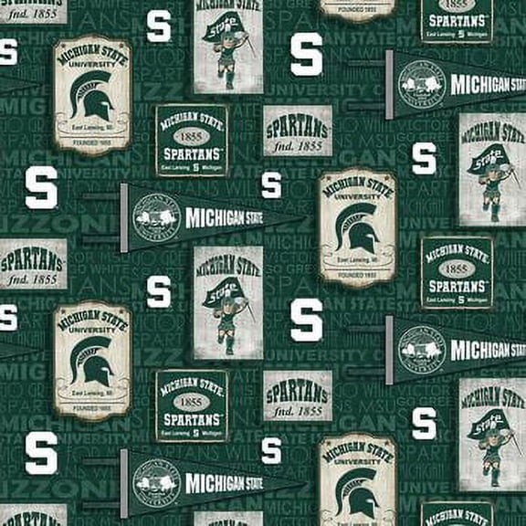 Michigan State University Cotton Fabric with Vintage Pennant Design-Sold by the Yard